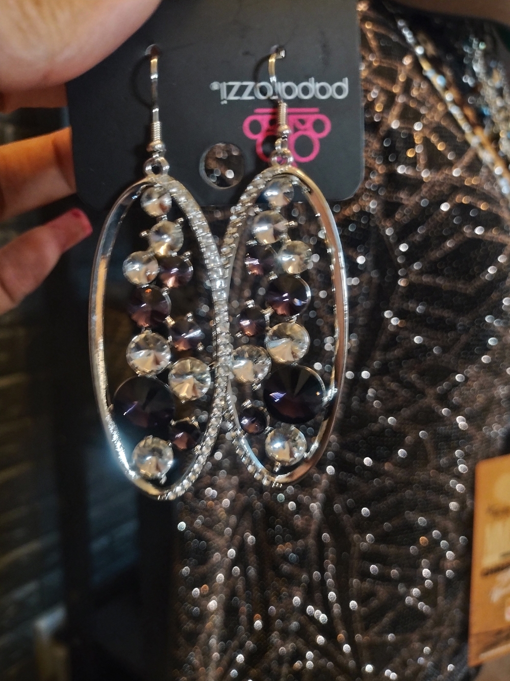 Paparazzi Silver-tone Purple and Clear Crystal Drop Earrings